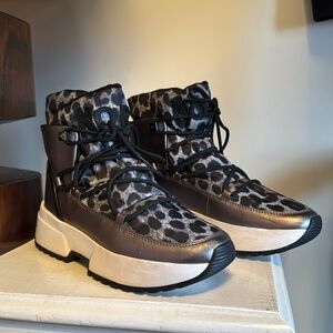 Michael Kors Boots - Cassia Lace-Up Boots - Gun Metal / Black / Cheetah - COMFY!